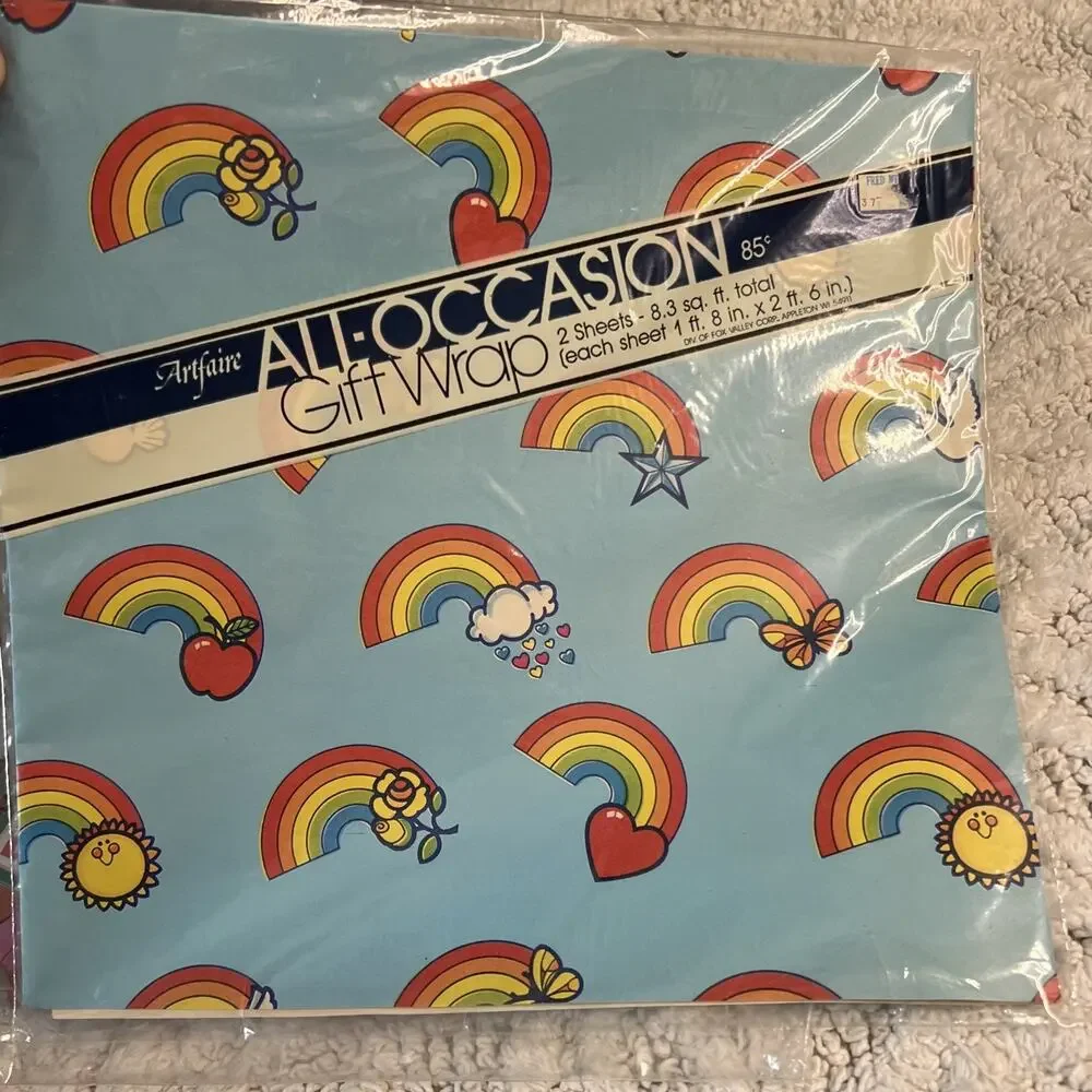 Vintage Classic Cats Current Gift Wrap Cards + Artfaire Rainbow Wrapping Paper